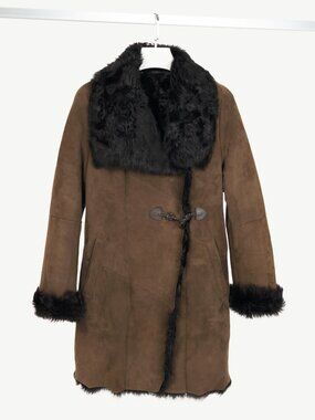 Christ Ashley Brown Shearling Toggle Wide-Collar Coat